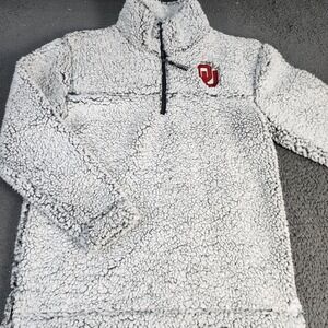 Oklahoma Sooners Jacket Mens Small Gray NCAA Football Boxercraft Sherpa 1/4 Zip